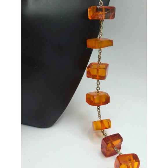 Vintage 35" Hand-Cut Natural Amber Necklace 1930s Slab Beads Statement Piece - Picture 7 of 11